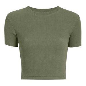 NUUDS Baby Tee $48 Core Dark Green Crop Top Ribbed Cropped Small Ribbed Neckline